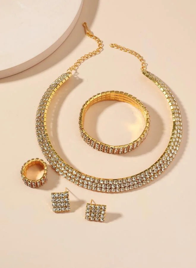 تايك تو طقم من عقد وسوار وخاتم وأقراط مرصع بالراين